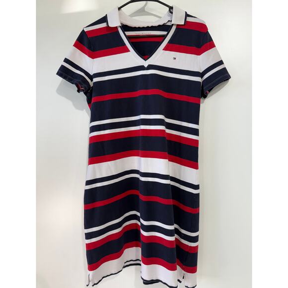 Tommy Hilfiger Striped Polo Dress –Navy Red White –Classic Preppy Short V-Neck - Picture 5 of 9